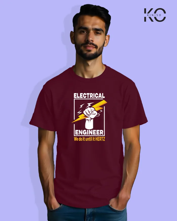 Image of Engineer and tech inspired design half sleeve t-shirt | Electrical Engineer Maroon