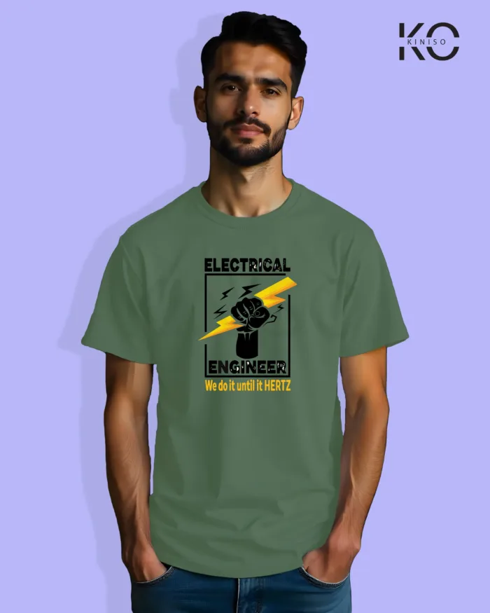 Image of Engineer and tech inspired design half sleeve t-shirt | Electrical Engineer Pastel Green