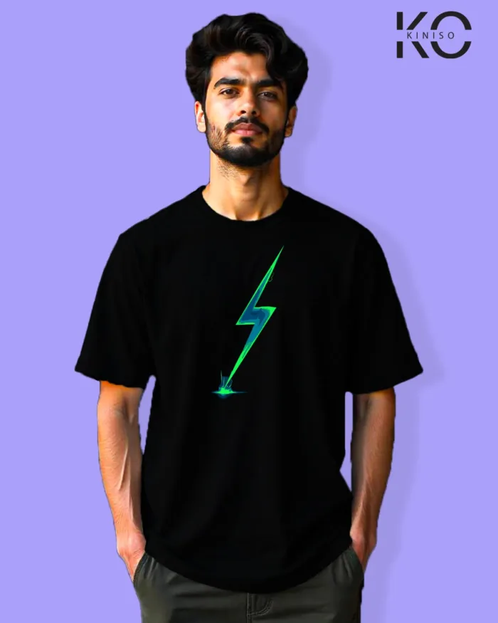 Image of Graffiti inspired design black color Drop Shoulder t-shirt with Energy Sign print for hip hop lovers