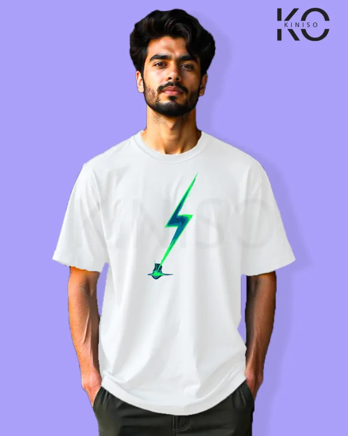 Image of Graffiti inspired design white color Drop Shoulder t-shirt with Energy Sign print for hip hop lovers