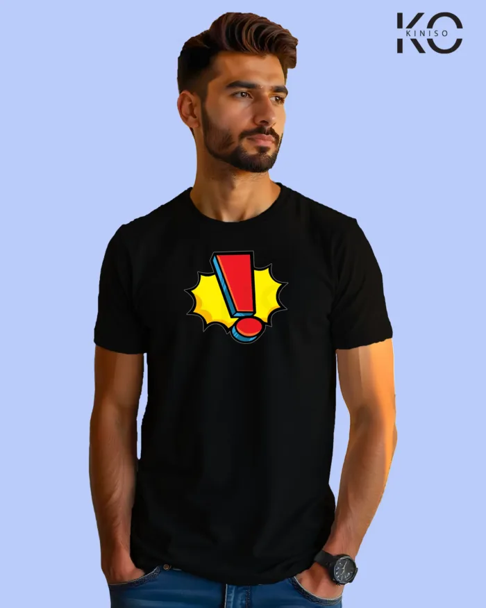 Image of Comic inspired design half sleeve t-shirt | Exclamatory Sign Black