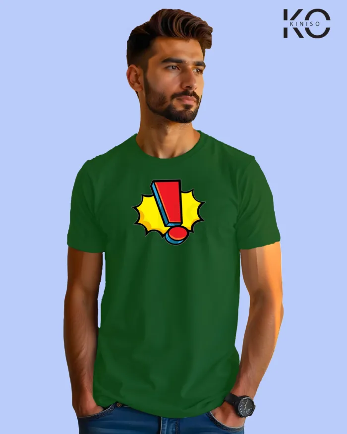 Image of Comic inspired design half sleeve t-shirt | Exclamatory Sign Bottle Green