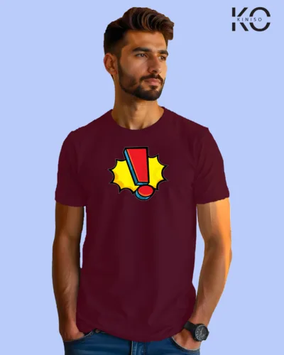 Image of Comic inspired design half sleeve t-shirt | Exclamatory Sign Maroon