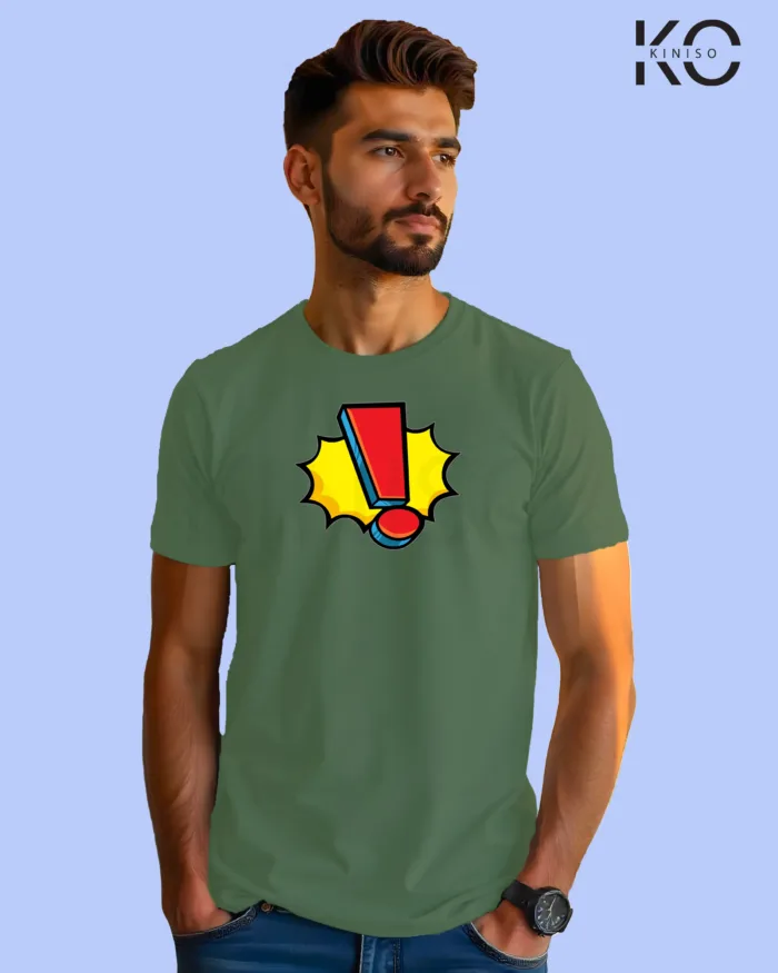 Image of Comic inspired design half sleeve t-shirt | Exclamatory Sign Pastel Green