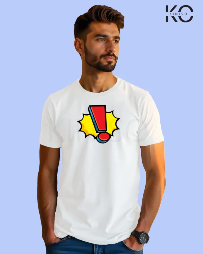 Image of Comic inspired design half sleeve t-shirt | Exclamatory Sign White