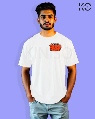 Image of Graffiti inspired design white color Drop Shoulder t-shirt with Extrovert print for hip hop lovers