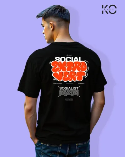 Image of Graffiti inspired design black color Drop Shoulder t-shirt with Extrovert print for hip hop lovers