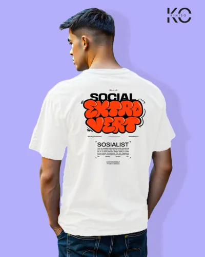 Image of Graffiti inspired design white color Drop Shoulder t-shirt with Extrovert print for hip hop lovers