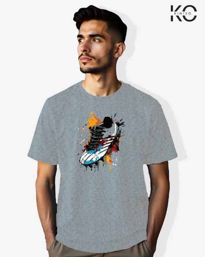 Image of Football inspired design half sleeve t-shirt | Football Classic Shoe Graffiti Grey