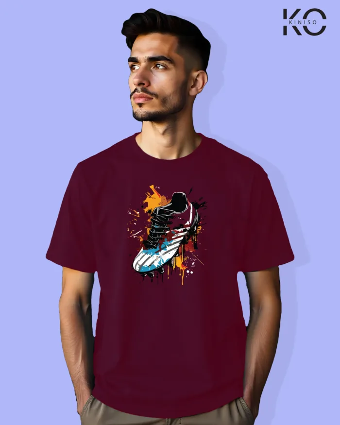 Image of Football inspired design half sleeve t-shirt | Football Classic Shoe Graffiti Maroon