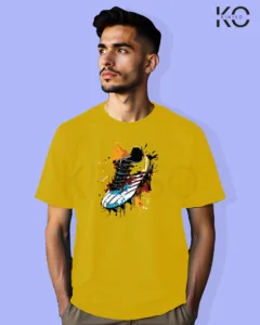 Image of Football inspired design half sleeve t-shirt | Football Classic Shoe Graffiti Yellow