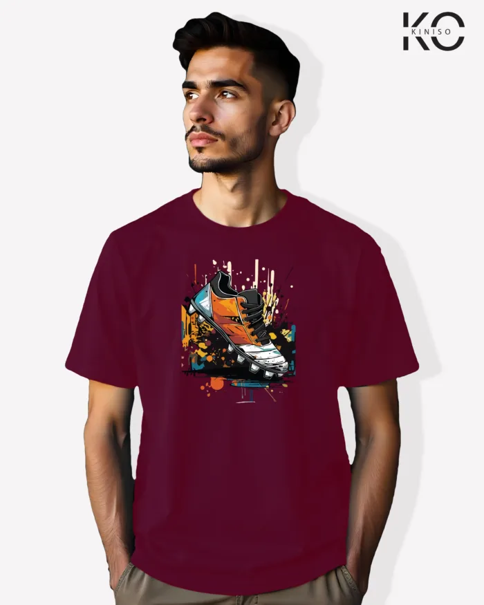 Image of Football inspired design half sleeve t-shirt | Football Shoe Graffiti Maroon