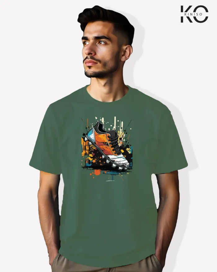 Image of Football inspired design half sleeve t-shirt | Football Shoe Graffiti Pastel Green