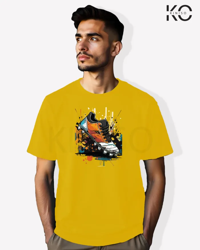 Image of Football inspired design half sleeve t-shirt | Football Shoe Graffiti Yellow