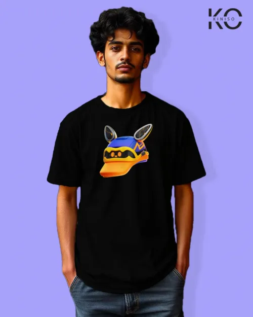 Image of Gaming inspired black color Drop Shoulder t-shirt with Futuristic Hat design for gamer in Bangladesh