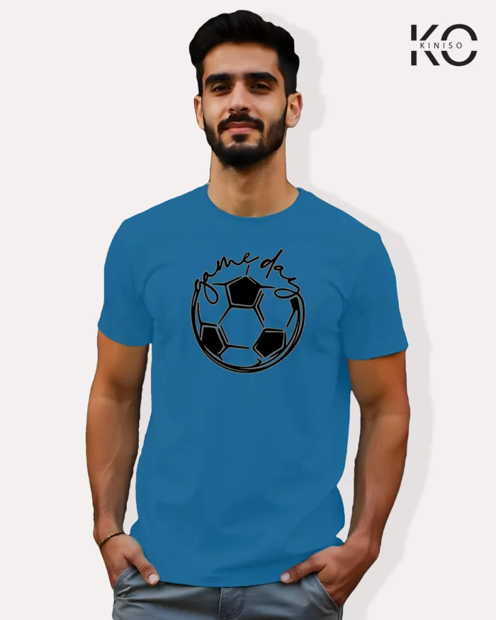 Image of Football inspired design half sleeve t-shirt | Game Day Blue