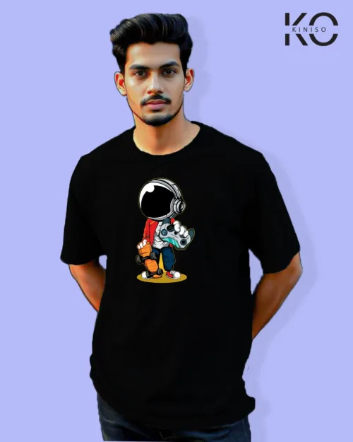 image of Gaming inspired black color Drop Shoulder t-shirt with Gamer Mascot design for gamer in Bangladesh