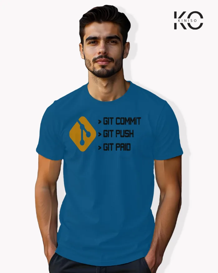 Image of Engineer and tech inspired design half sleeve t-shirt | Git Commit Blue