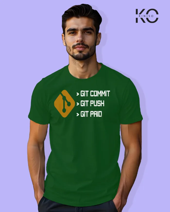 Image of Engineer and tech inspired design half sleeve t-shirt | Git Commit Bottle Green