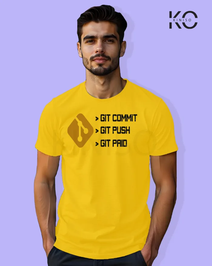 Image of Engineer and tech inspired design half sleeve t-shirt | Git Commit Bottle Yellow