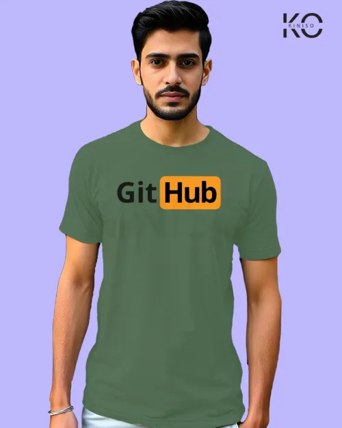 Image of Engineer and tech inspired design half sleeve t-shirt | Git-Hub Pastel Green