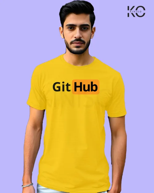 Image of Engineer and tech inspired design half sleeve t-shirt | Git-Hub Yellow