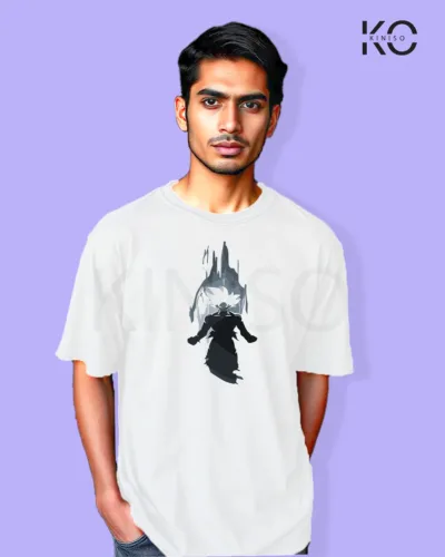 Image of Anime inspired design Drop-shoulder t-shirt | Dragon ball-Goku Power up White