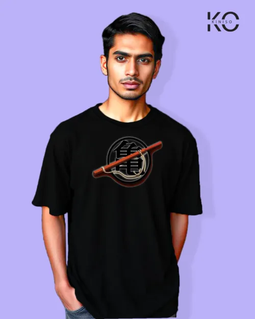 Image of Anime inspired design Drop-shoulder t-shirt | Goku Stick Black