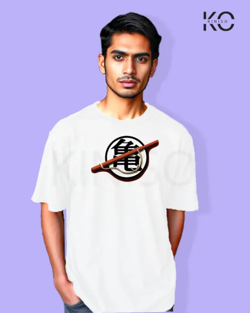 Image of Anime inspired design Drop-shoulder t-shirt | Goku Stick White