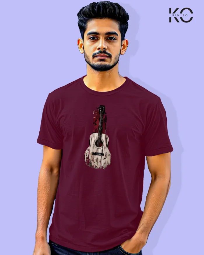 Image of Music inspired design Half Sleeve t-shirt | Guiter Maroon