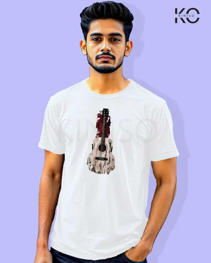 Image of Music inspired design Half Sleeve t-shirt | Guitar White