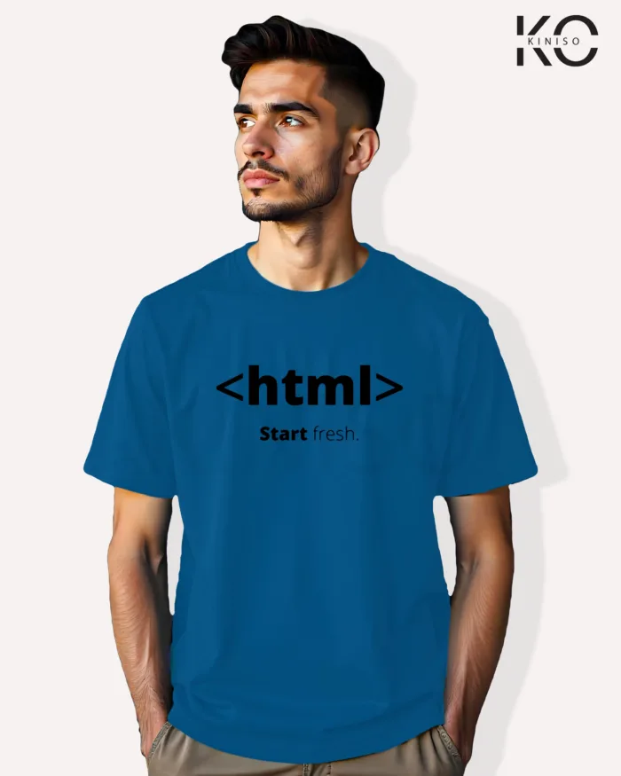 Image of Engineer and tech inspired design half sleeve t-shirt | HTML Blue