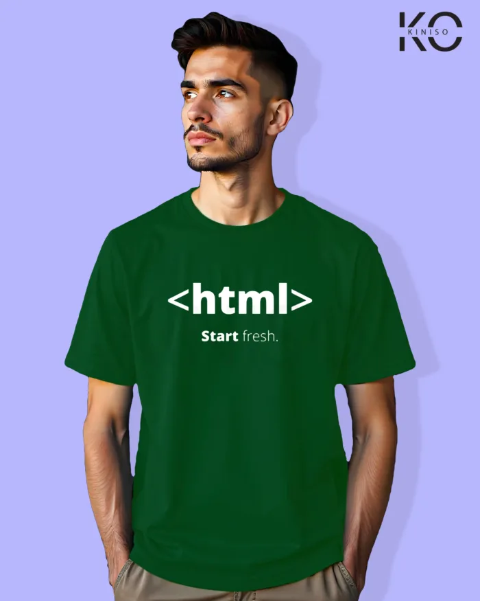 Image of Engineer and tech inspired design half sleeve t-shirt | HTML Bottle Green