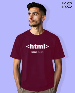 Image of Engineer and tech inspired design half sleeve t-shirt | HTML Maroon