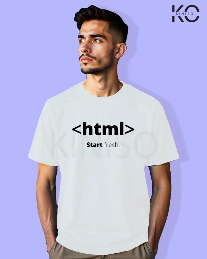 Image of Engineer and tech inspired design half sleeve t-shirt | HTML White