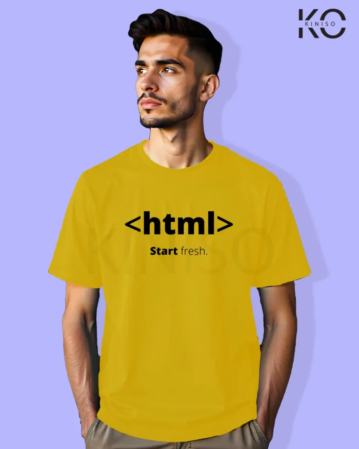 Image of Engineer and tech inspired design half sleeve t-shirt | HTML Yellow