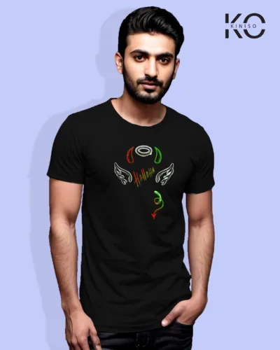 Image of Comic inspired design half sleeve t-shirt | Hahhaha Black