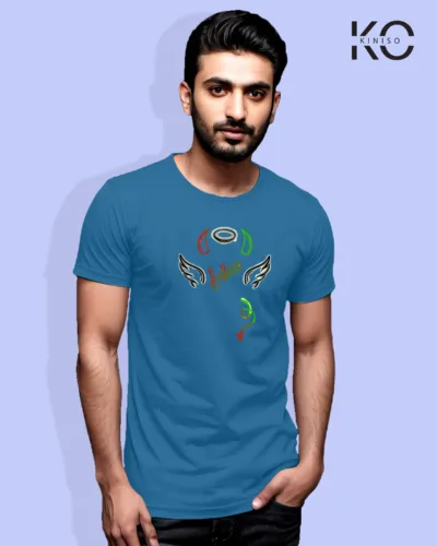 Image of Comic inspired design half sleeve t-shirt | Hahhaha Blue