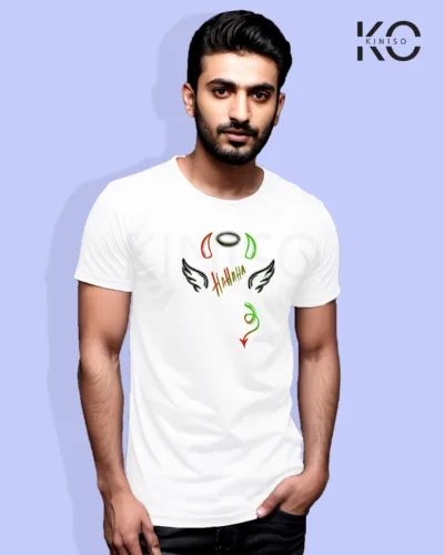 Image of Comic inspired design half sleeve t-shirt | Hahhaha White