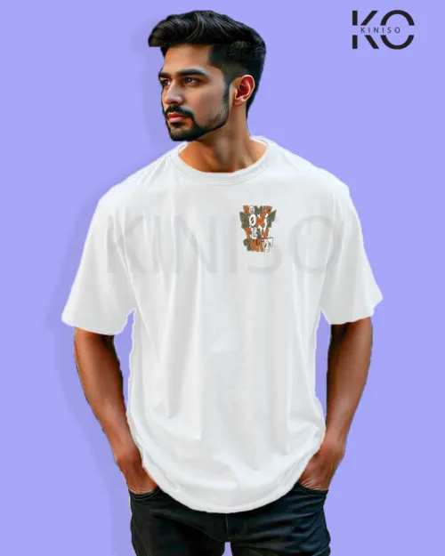 Image of Graffiti inspired design white color Drop Shoulder t-shirt with Homie don't play that print for hip hop lovers