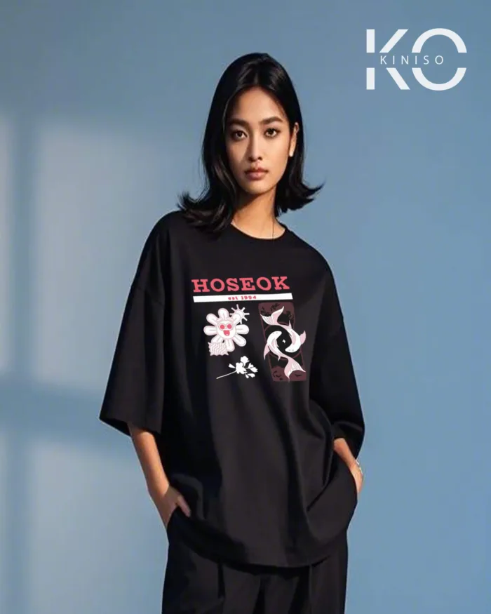 Image of Hoseok It Printed Black color drop shoulder t-shirt for k-pop fan girls in Bangladesh by Kiniso