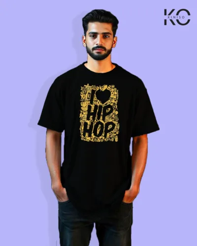 Image of Graffiti inspired design black color Drop Shoulder t-shirt with I love Hip hop print