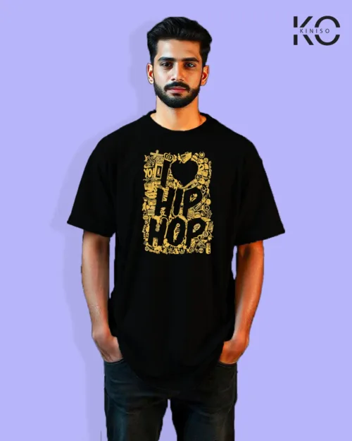 Image of Graffiti inspired design black color Drop Shoulder t-shirt with I love Hip hop print