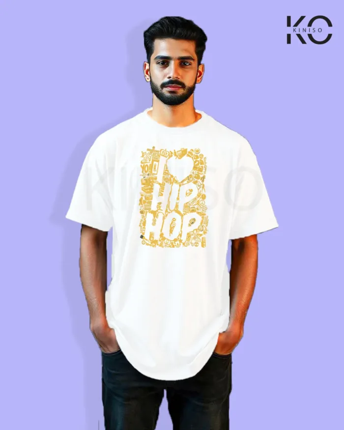 Image of Graffiti inspired design white color Drop Shoulder t-shirt with I love Hip hop print