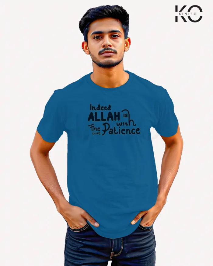 Image of Islamic inspired design Half-sleeve t-shirt | Indeed Allah is with the Patience Blue