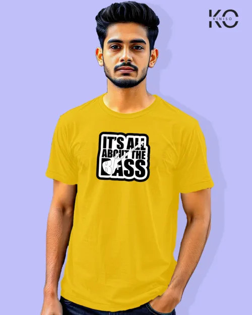 Image of Music inspired design Half Sleeve t-shirt | It's all About Bass Bottle Yellow