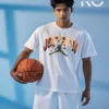 Image of Kiniso White Color Drop Shoulder NBA Themed T-Shirt with Jordan Stars Print For Basketball lovers in Bangladesh