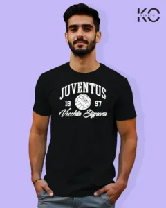 Image of Football inspired design half sleeve t-shirt | Juventus 1897 Black