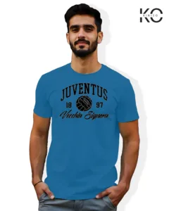 Image of Football inspired design half sleeve t-shirt | Juventus 1897 Blue