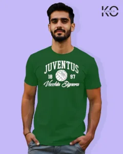 Image of Football inspired design half sleeve t-shirt | Juventus 1897 Bottle Green